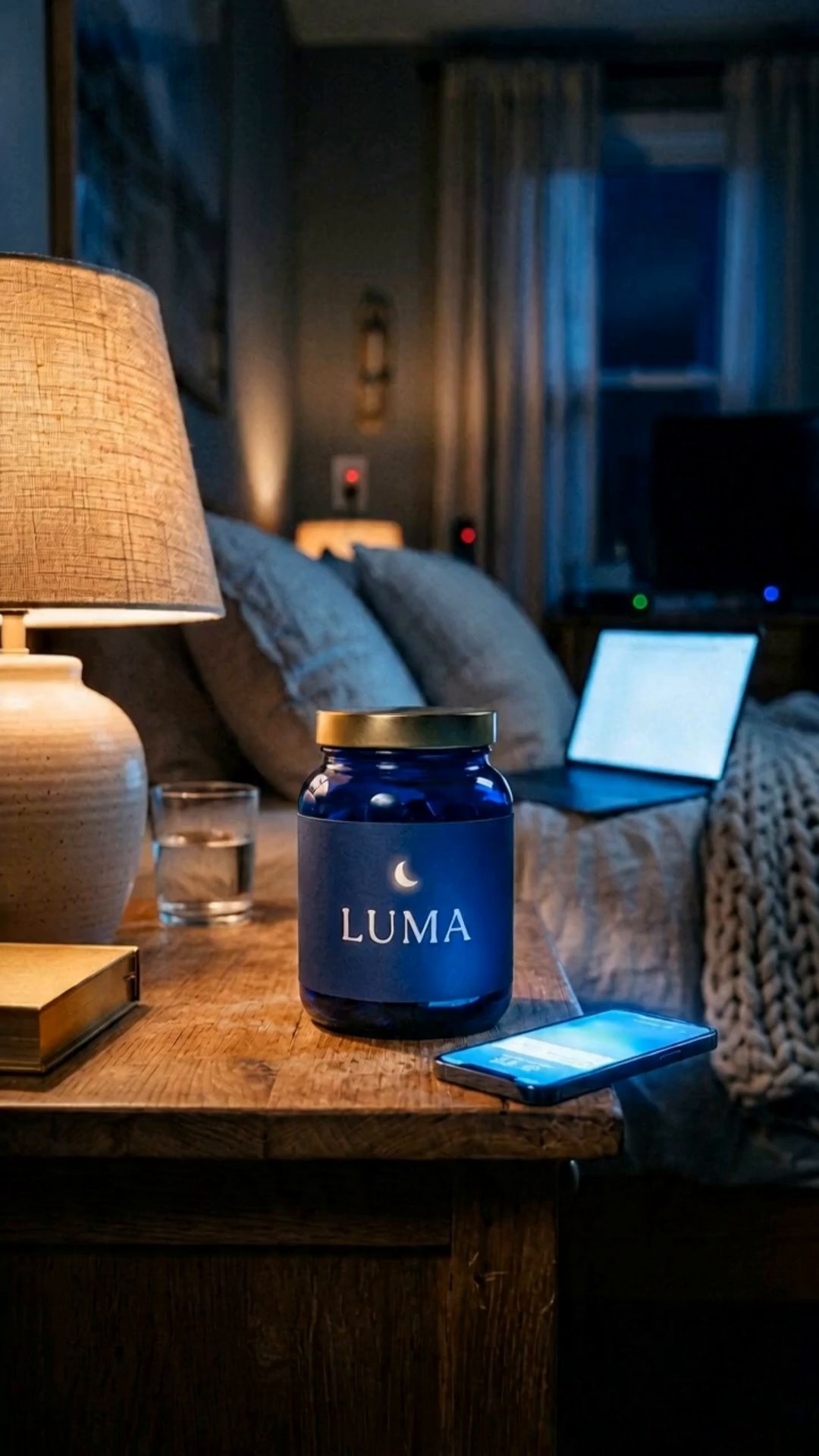 LUMA sleep gummies ad — restless bedroom still frame